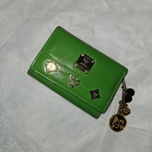MCM Green Leather Key Case/Wallet with Gold Accents